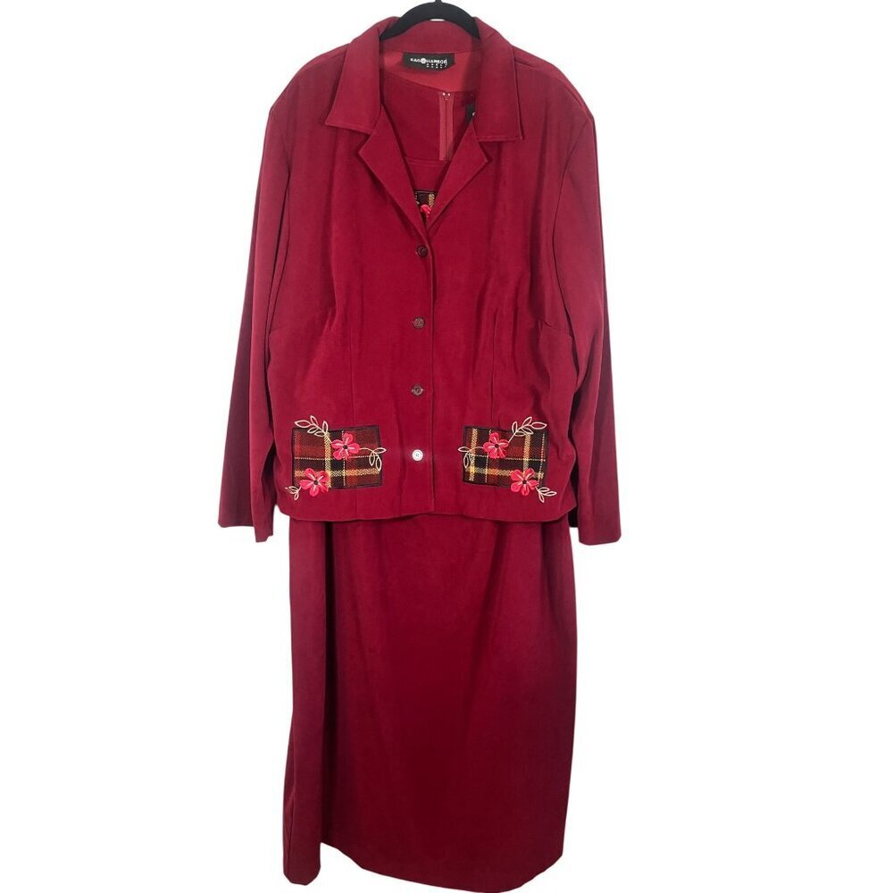Retro Floral Plaid Dress Set Red 22W Festive Holiday Cottagecore Boho Indie Folk